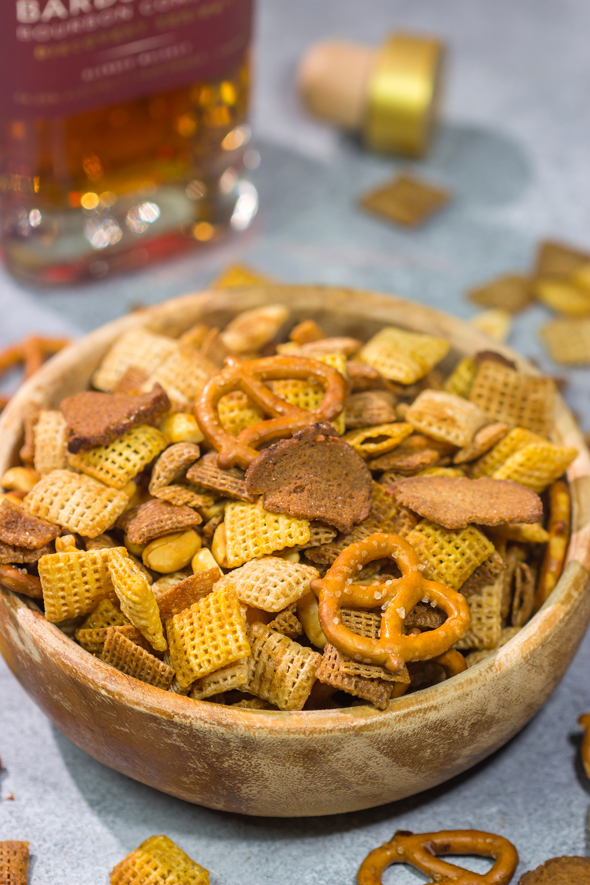 Give that homemade snack mix a makeover with this Bourbon Chex Mix! The whiskey adds a fun extra layer of flavor to this classic snack.