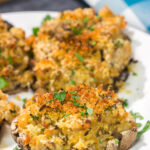 These Crab Stuffed Mushrooms are a healthy way to mix up the dinner routine. Looking for an appetizer instead? Just use smaller mushrooms!