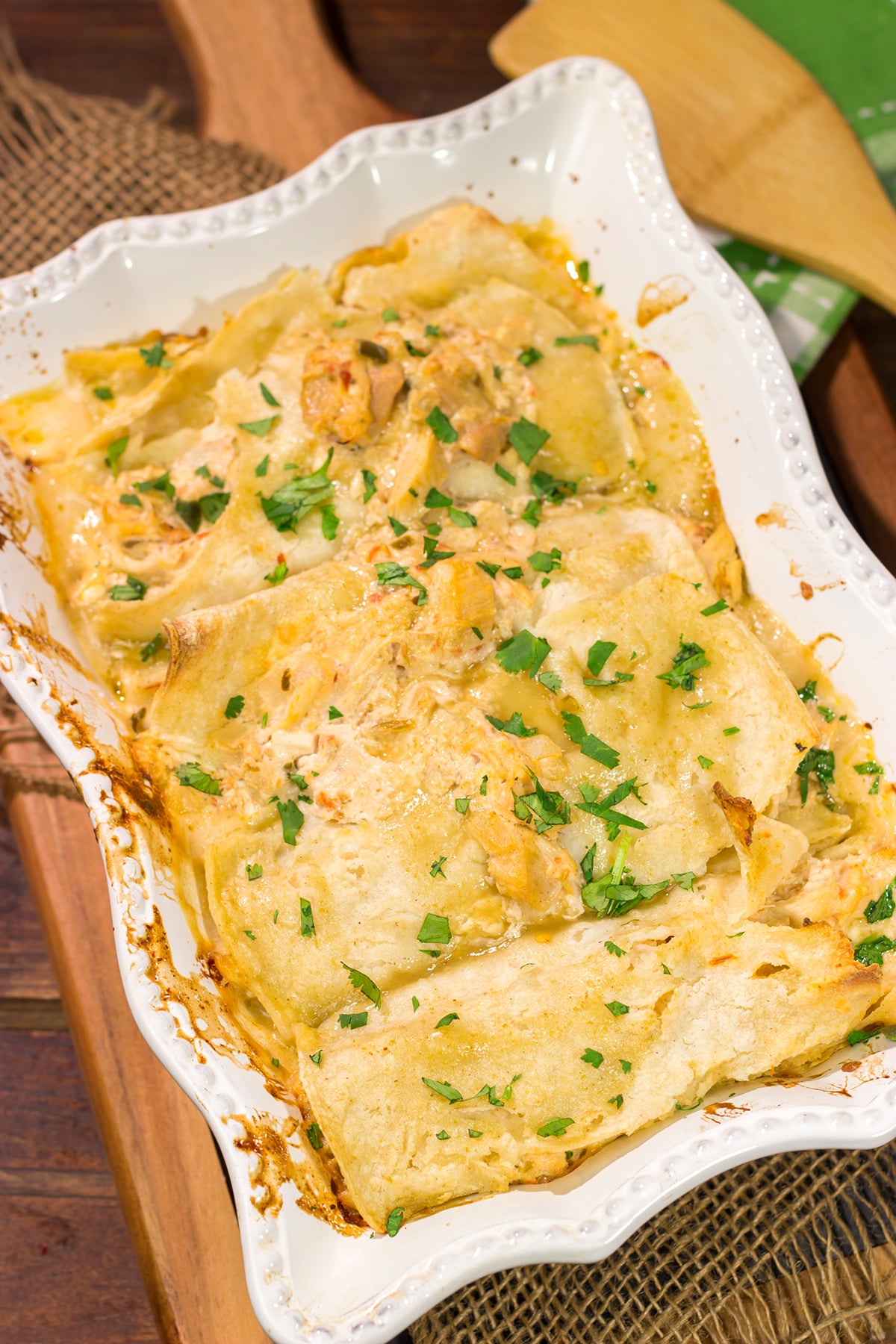 These Easy Chicken Enchiladas are baked in casserole form for a simple, delicious weeknight meal!