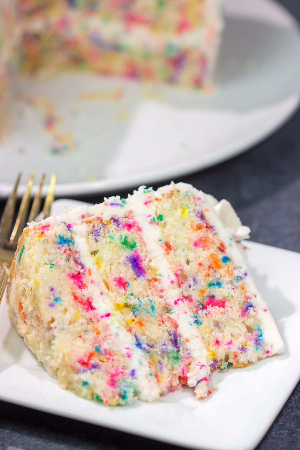 This light and fluffy Funfetti Layer Cake features a delicious vanilla cake with lots of sprinkles and a vanilla buttercream...with more sprinkles! It makes a great birthday cake...or for any other special occasion.