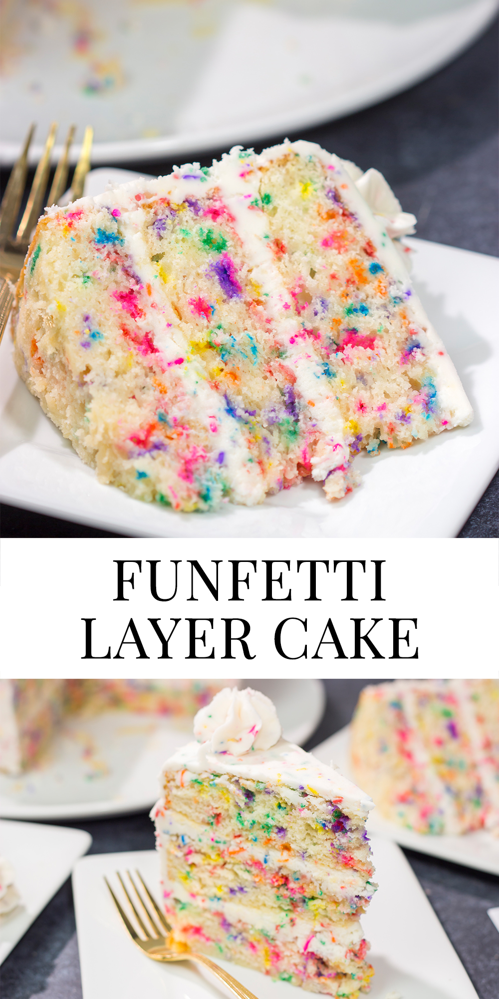 This light and fluffy Funfetti Layer Cake features a delicious vanilla cake with lots of sprinkles and a vanilla buttercream...with more sprinkles! It makes a great birthday cake...or for any other special occasion.