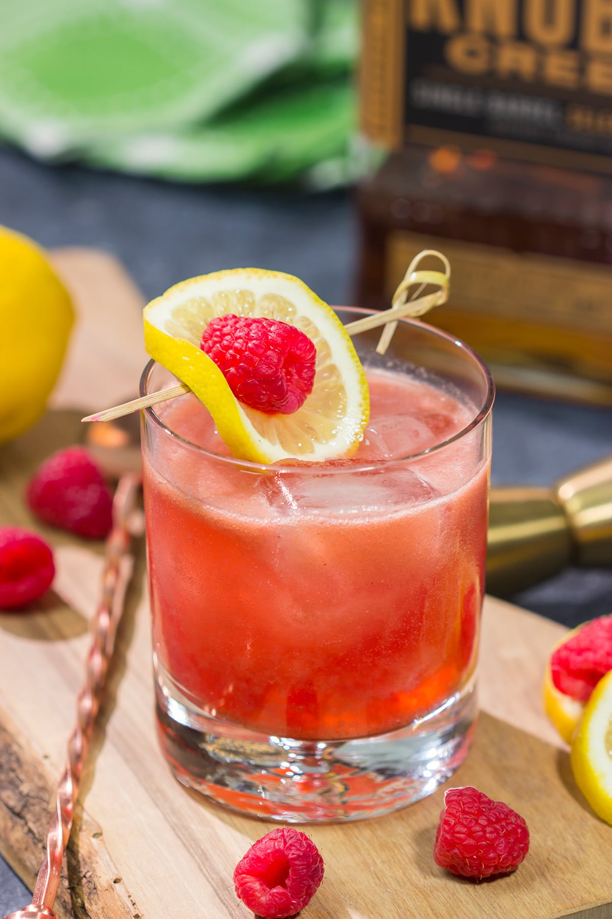 This Raspberry Bourbon Lemonade is a great summer cocktail! Made from fresh raspberries and real lemons, this whiskey cocktail is great for parties in the backyard. Cheers!