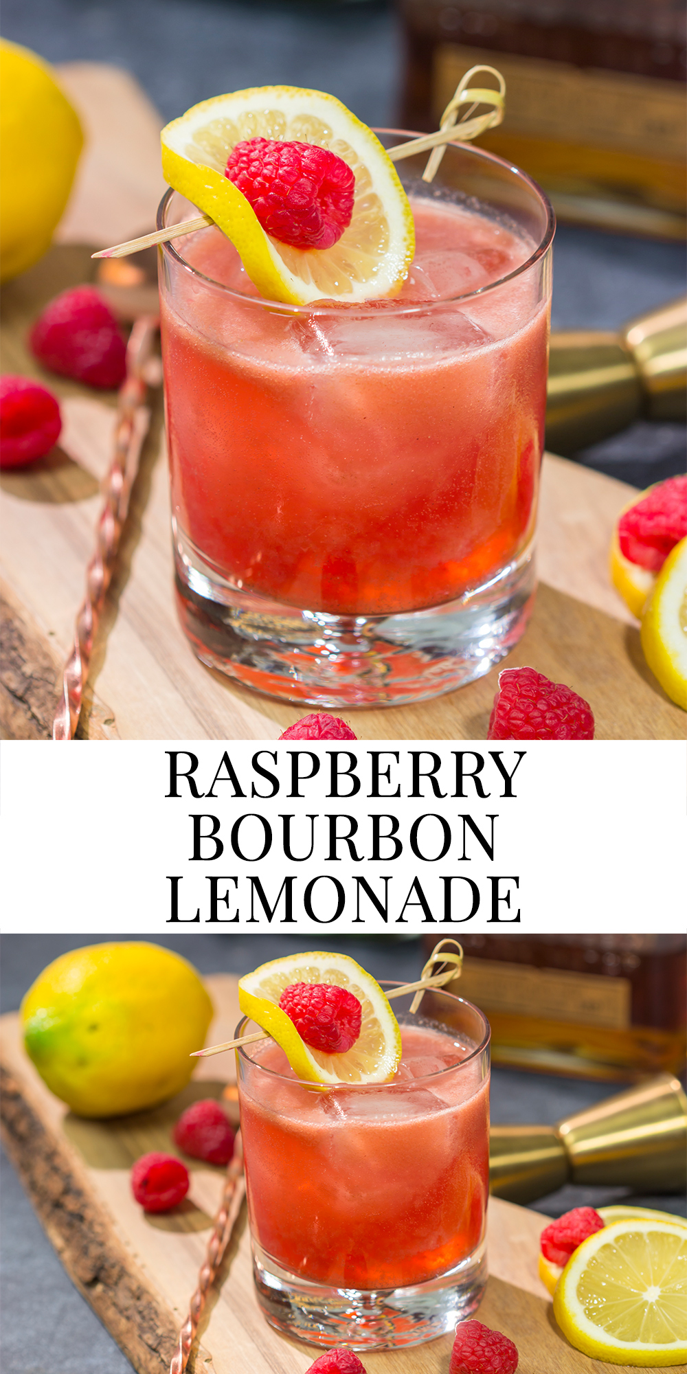 This Raspberry Bourbon Lemonade is a great summer cocktail! Made from fresh raspberries and real lemons, this whiskey cocktail is great for parties in the backyard. Cheers!