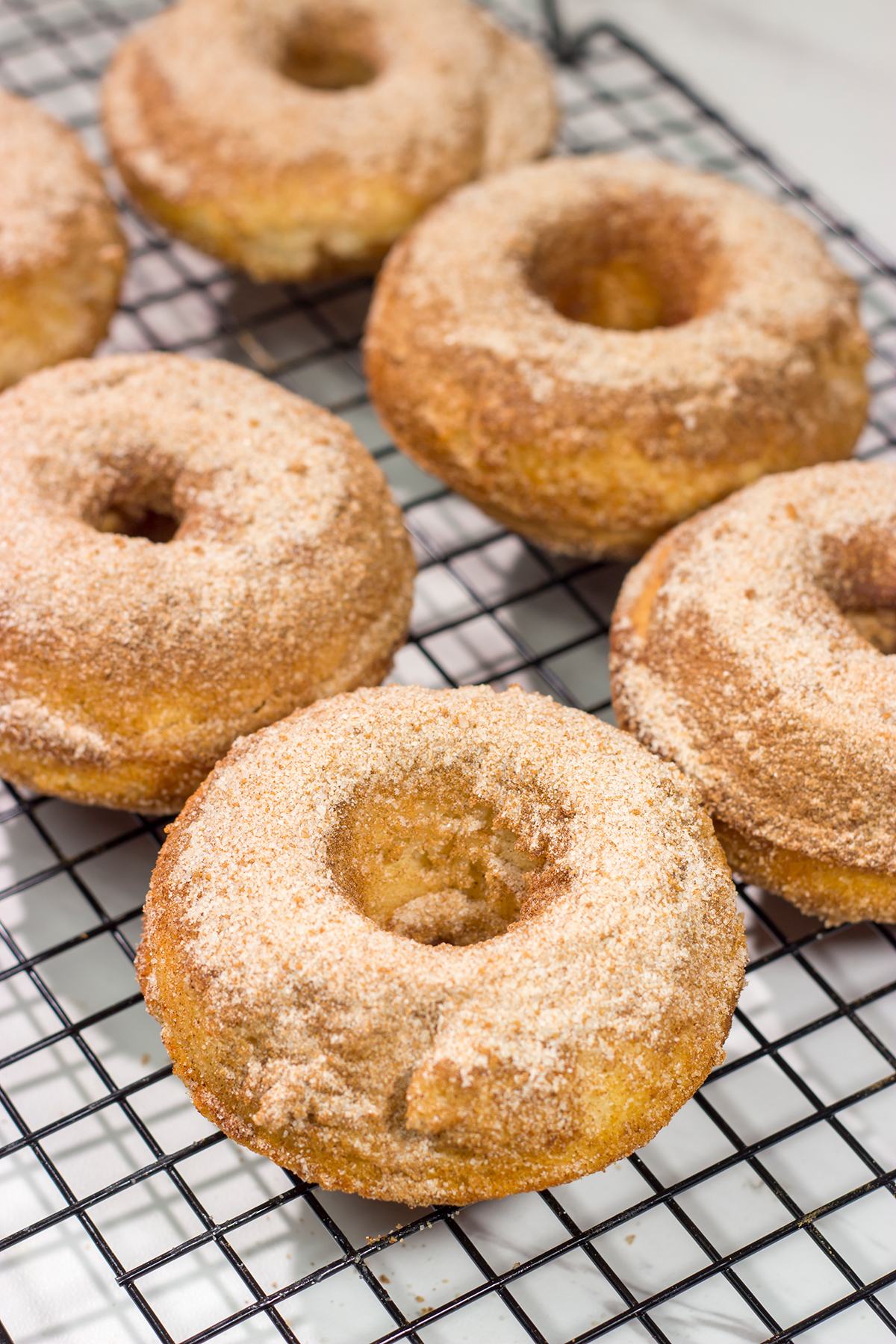Craving a sweet treat? Make a batch of these Baked Cinnamon Sugar Doughnuts. Ready in less than 45 minutes, these doughnuts are always a family favorite!