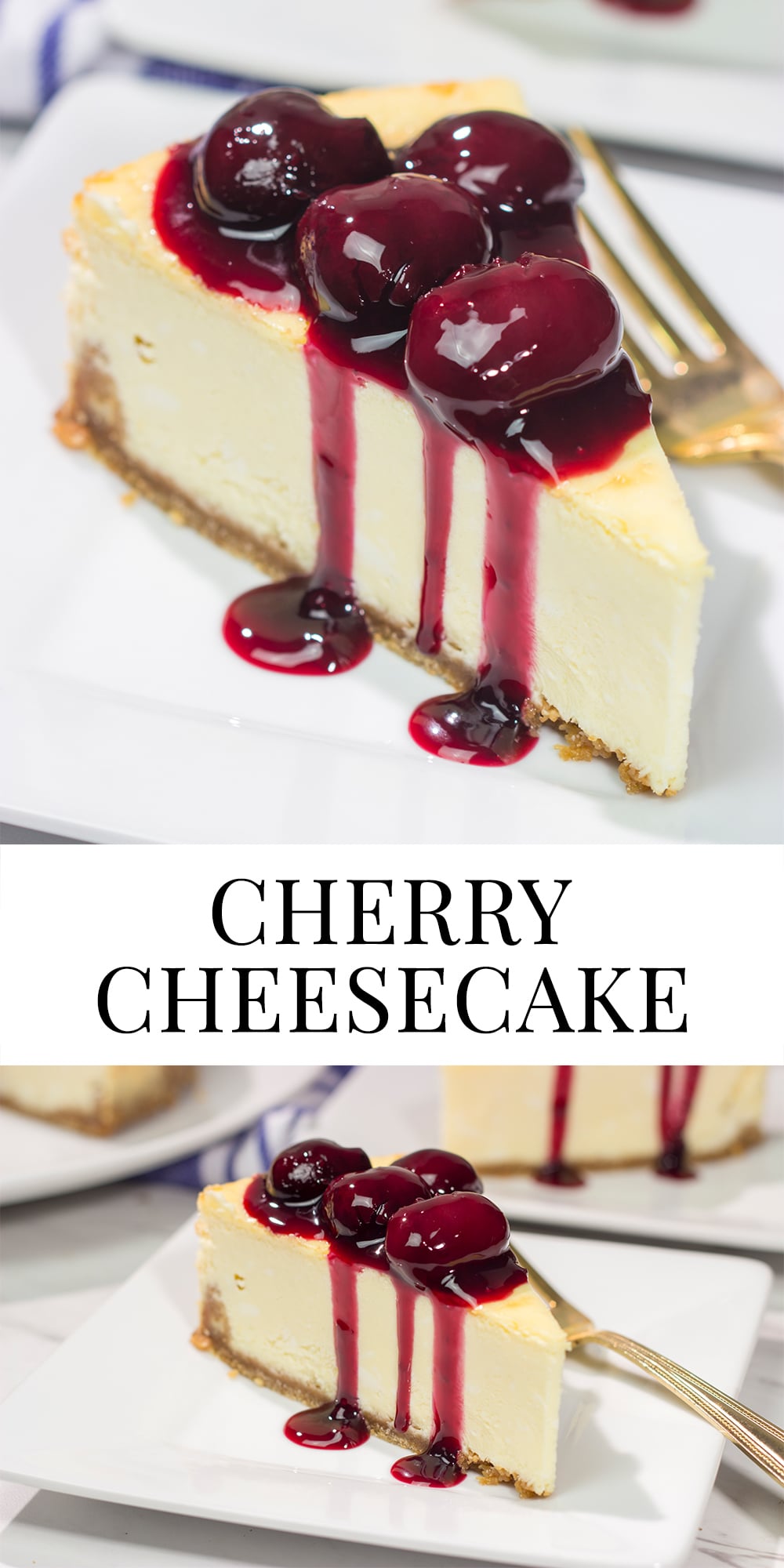 Featuring a creamy cheesecake base topping with an easy homemade cherry sauce, a slice of this Cherry Cheesecake makes for a delicious dessert. It's a classic for a reason!