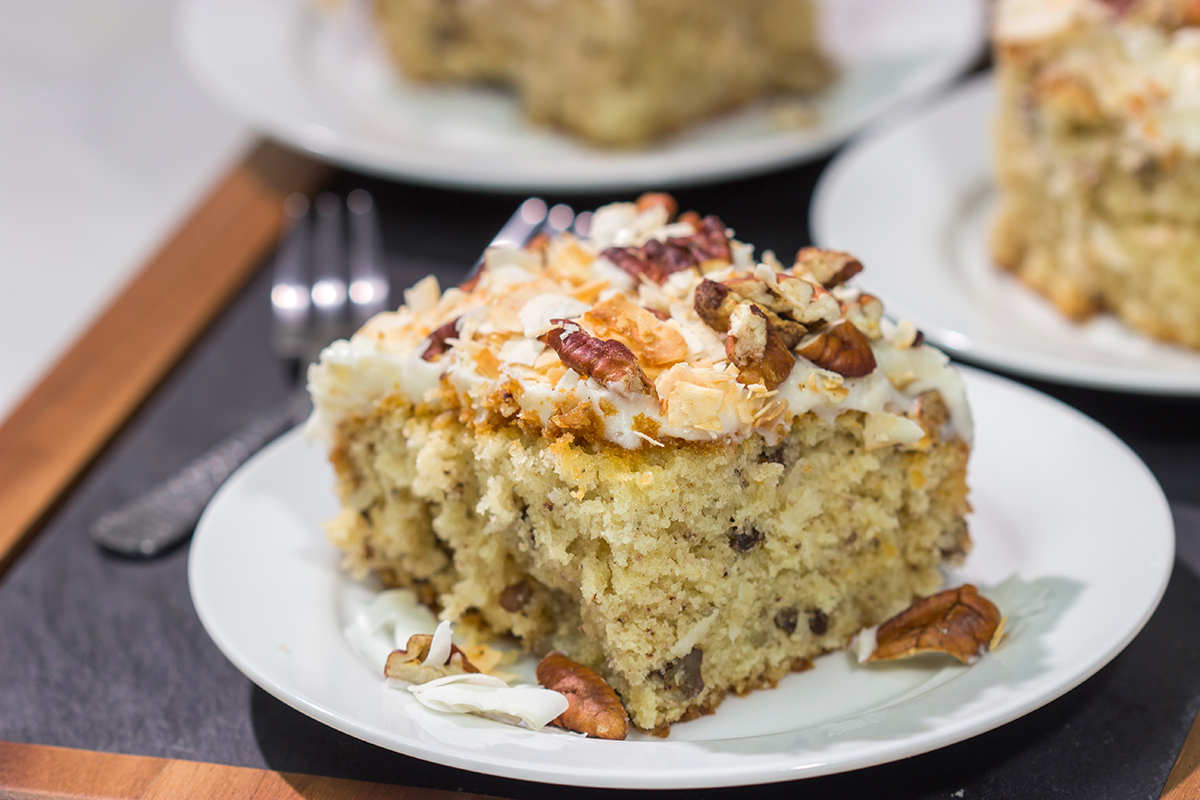 The combination of coconut and pecan flavors in this tender cake topped with cream cheese frosting is absolutely fantastic! Add toasted pecans and coconut on top to make this Italian Cream Cake irresistible!