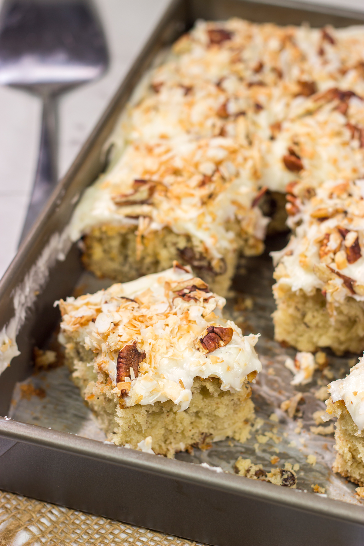 The combination of coconut and pecan flavors in this tender cake topped with cream cheese frosting is absolutely fantastic! Add toasted pecans and coconut on top to make this Italian Cream Cake irresistible!