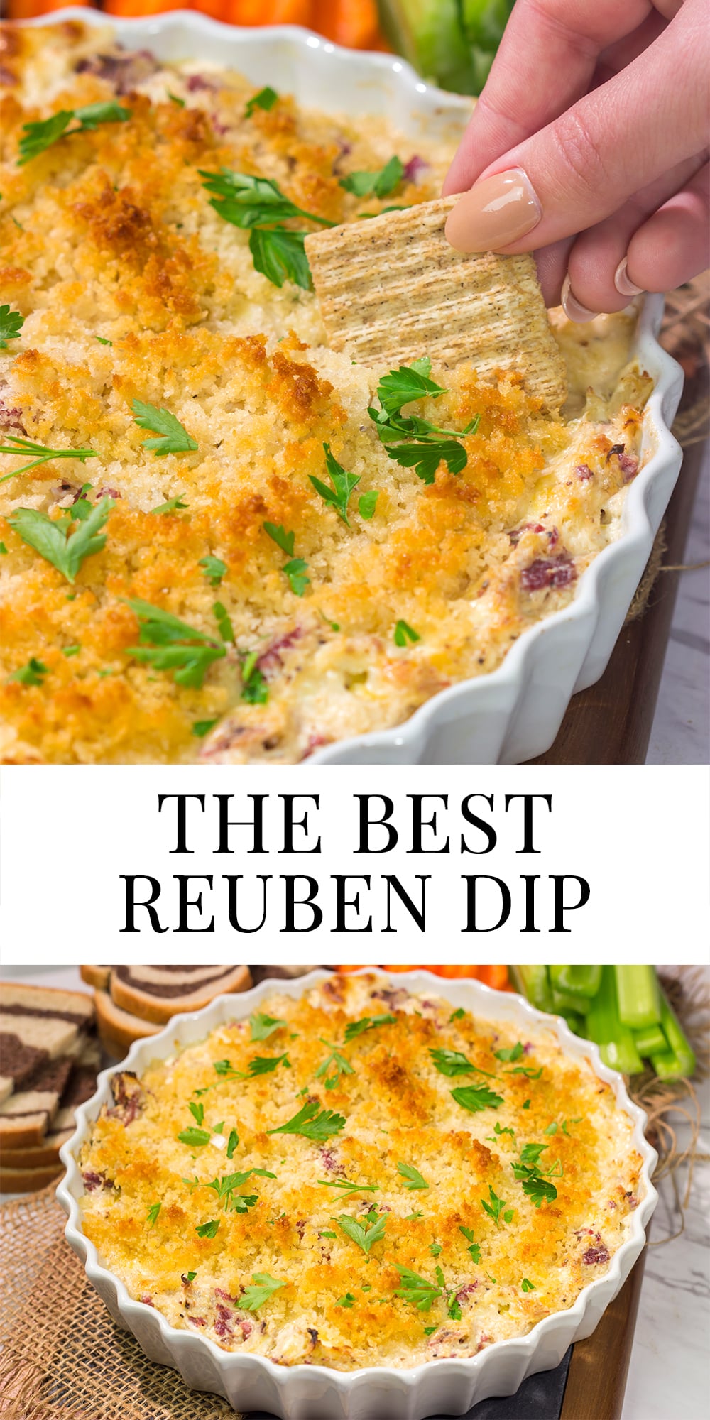 This Reuben Dip recipe features all of the flavors of the classic deli sandwich...in appetizer form. Grab some crackers and dig in!