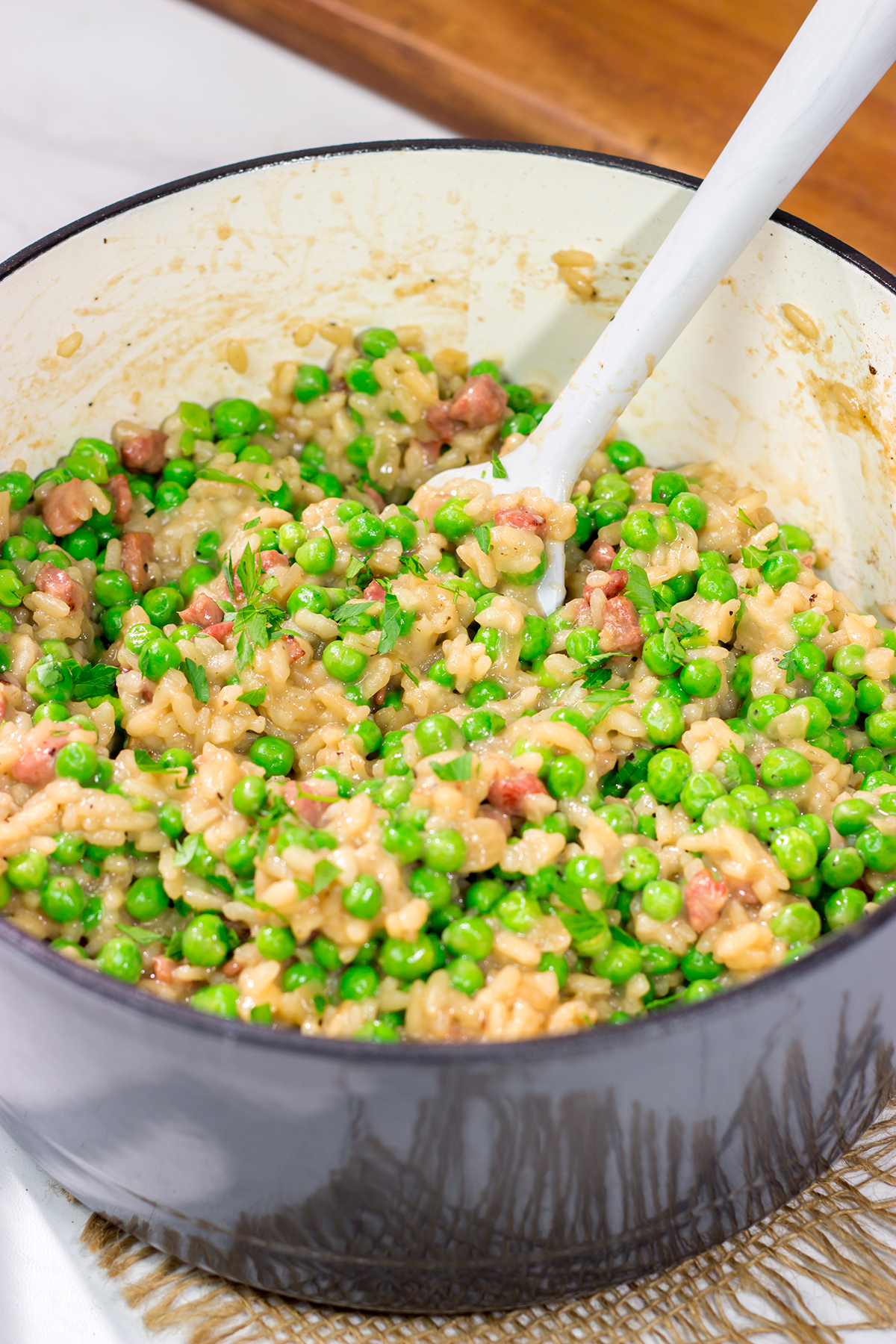 Traditionally made with fresh spring peas, Risi e Bisi is Italian comfort food at its best. This dish is creamy, flavorful and always a favorite in our house!