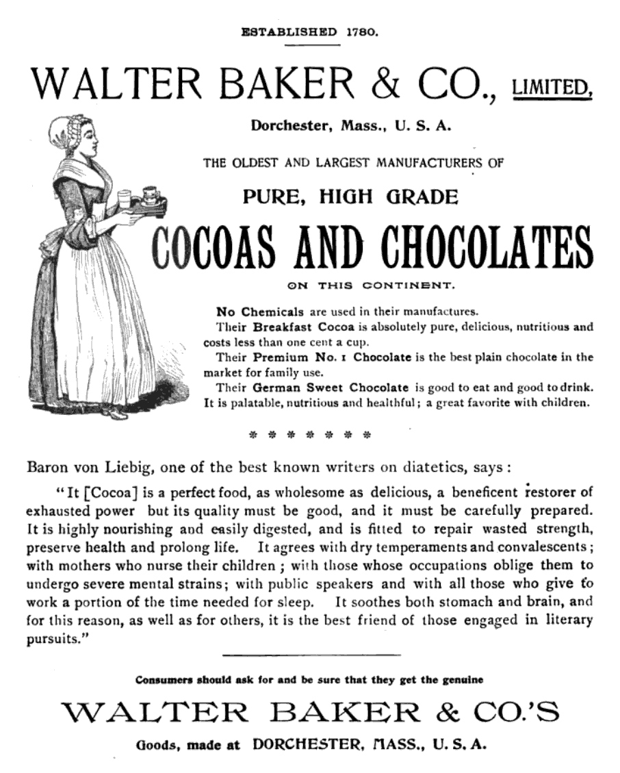 Old ad for Walter Baker and Co