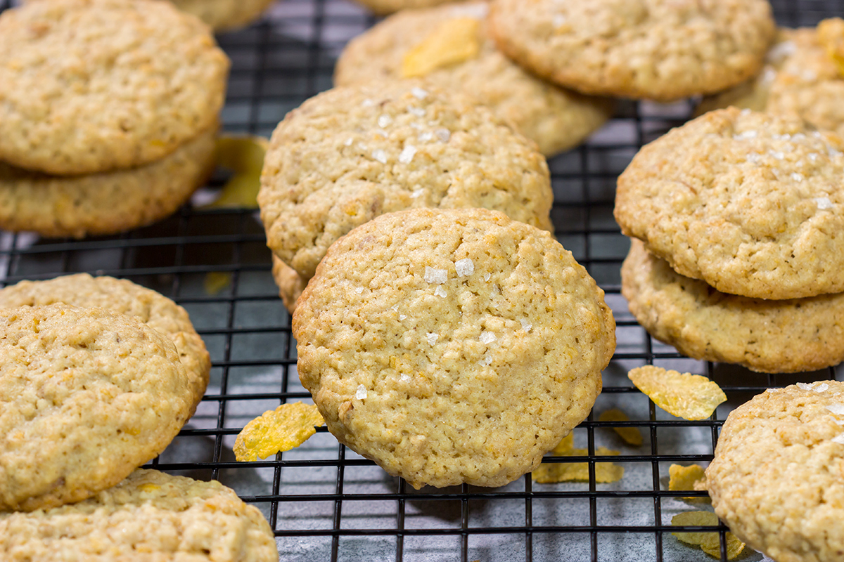 These Cornflake Cookies are the perfect combination of chewy and crunchy - they're packed with cornflakes cereal, chopped pecans and oats. Good luck eating just one!
