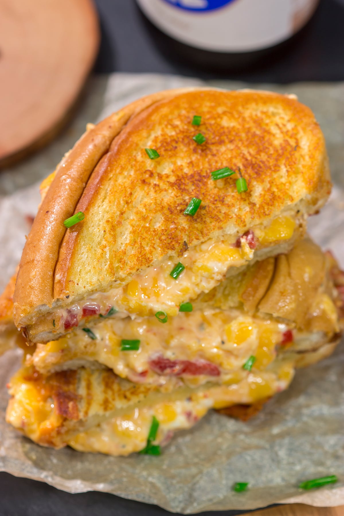 Take an old classic to a new level! These Pimento Grilled Cheese Sandwiches feature melty, creamy pimento cheese in between slices of buttered bread. Yum!
