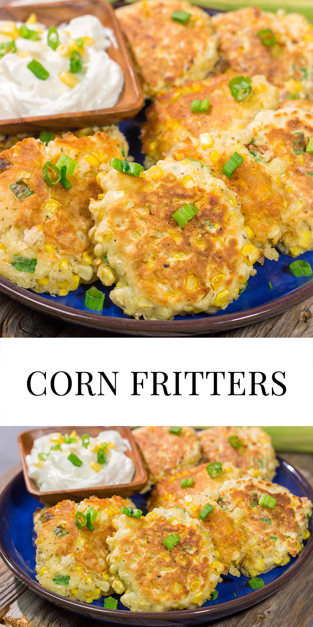 These Corn Fritters feature fresh corn kernels mixed into a simple batter. Serve with a side of sour cream for a delicious summer side dish or appetizer!