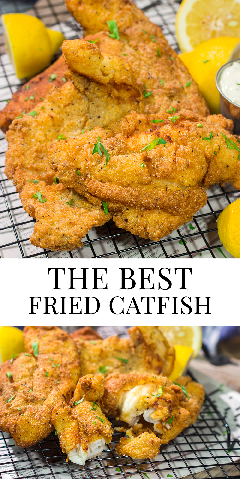 This Fried Catfish features a crispy cornmeal crust over tender catfish filets. Add in a squeeze of lemon and some homemade tartar sauce, and you've got a delicious fish fry recipe!