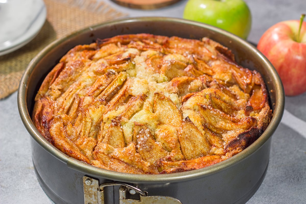 Featuring layers of sliced apples on both the bottom and top, this Danish Apple Cake is a delicious way to celebrate Autumn. This cake looks fancy, but it's very easy to make!