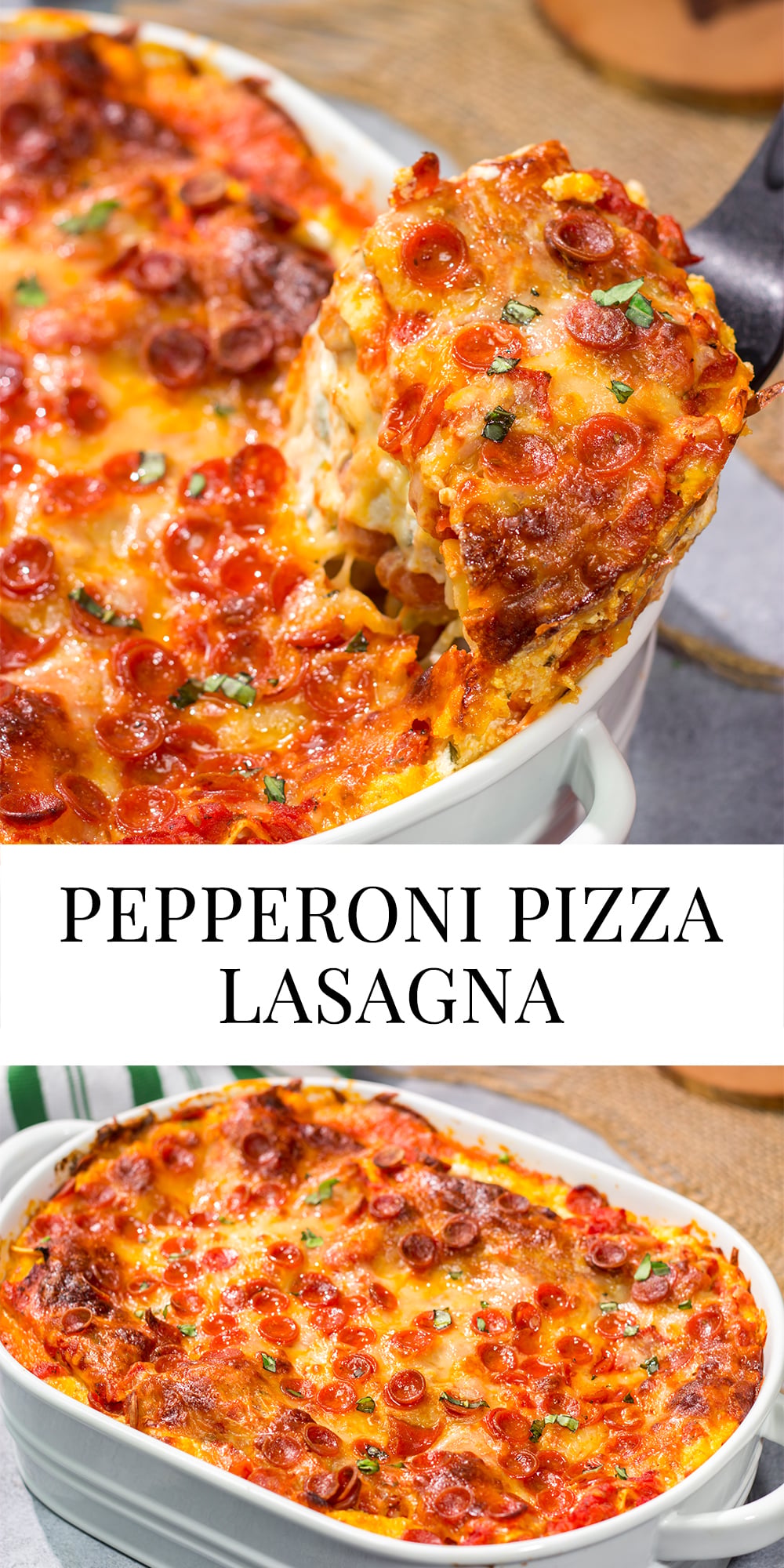 Pizza or lasagna? Why not go for both in this fun mash-up of two favorite comfort foods? This Pepperoni Pizza Lasagna is sure to be a family favorite!