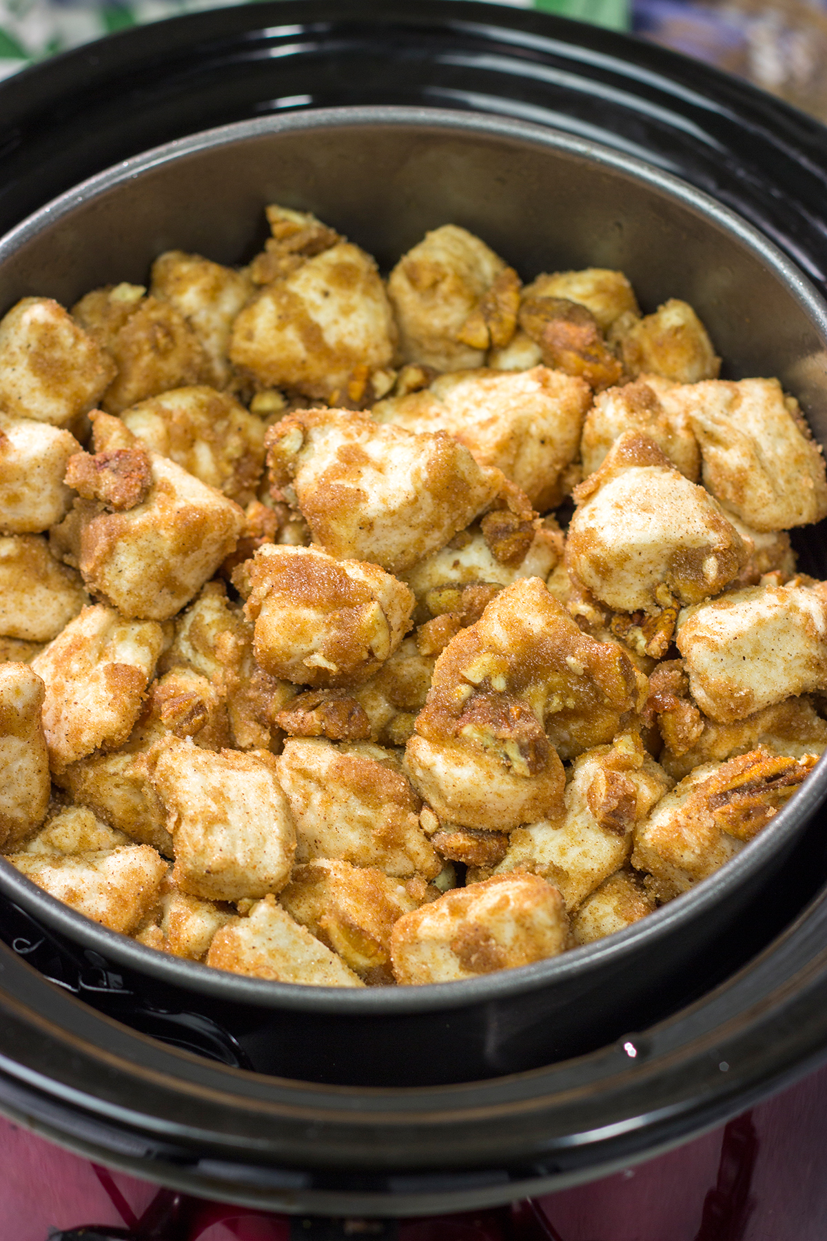 Pull out the slow cooker! This Slow Cooker Monkey Bread only requires 10 minutes of prep time. Then just sit back and wait for gooey, warm cinnamon bread!