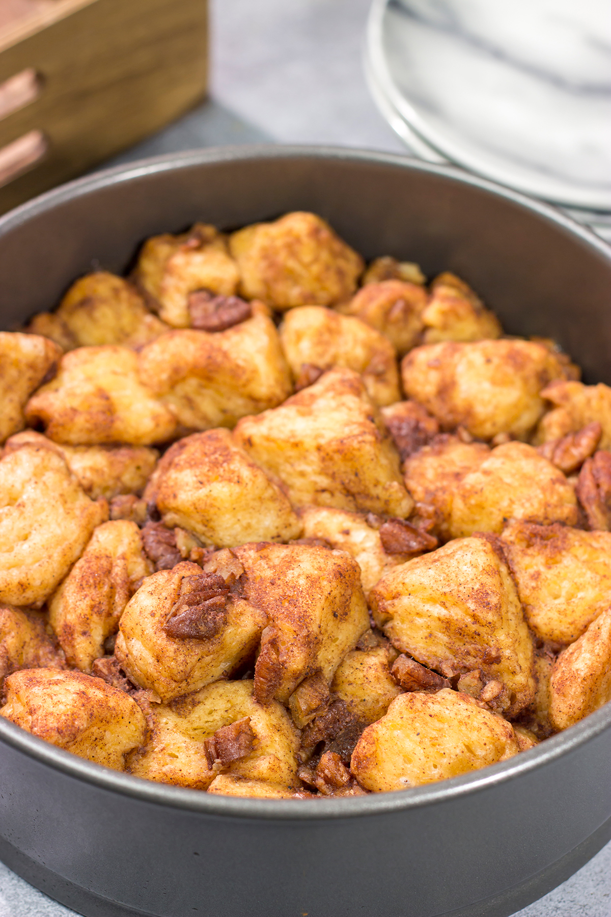Pull out the slow cooker! This Slow Cooker Monkey Bread only requires 10 minutes of prep time. Then just sit back and wait for gooey, warm cinnamon bread!