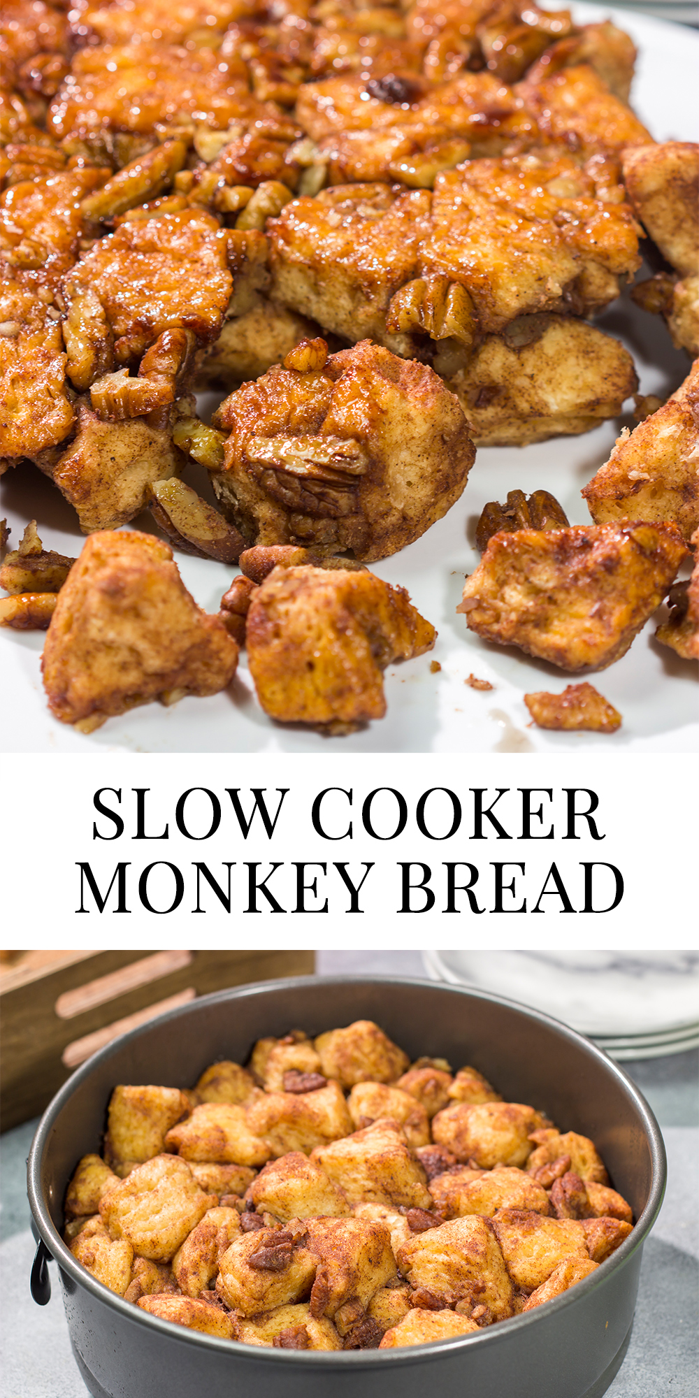 Pull out the slow cooker! This Slow Cooker Monkey Bread only requires 10 minutes of prep time. Then just sit back and wait for gooey, warm cinnamon bread!