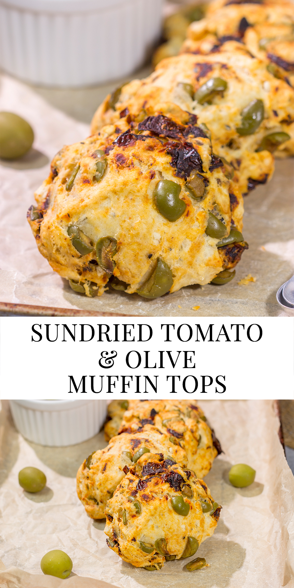 Put a savory spin on an old favorite! These Sundried Tomato and Olive Muffin Tops are packed with flavor. They're great next to a salad or a bowl of soup!