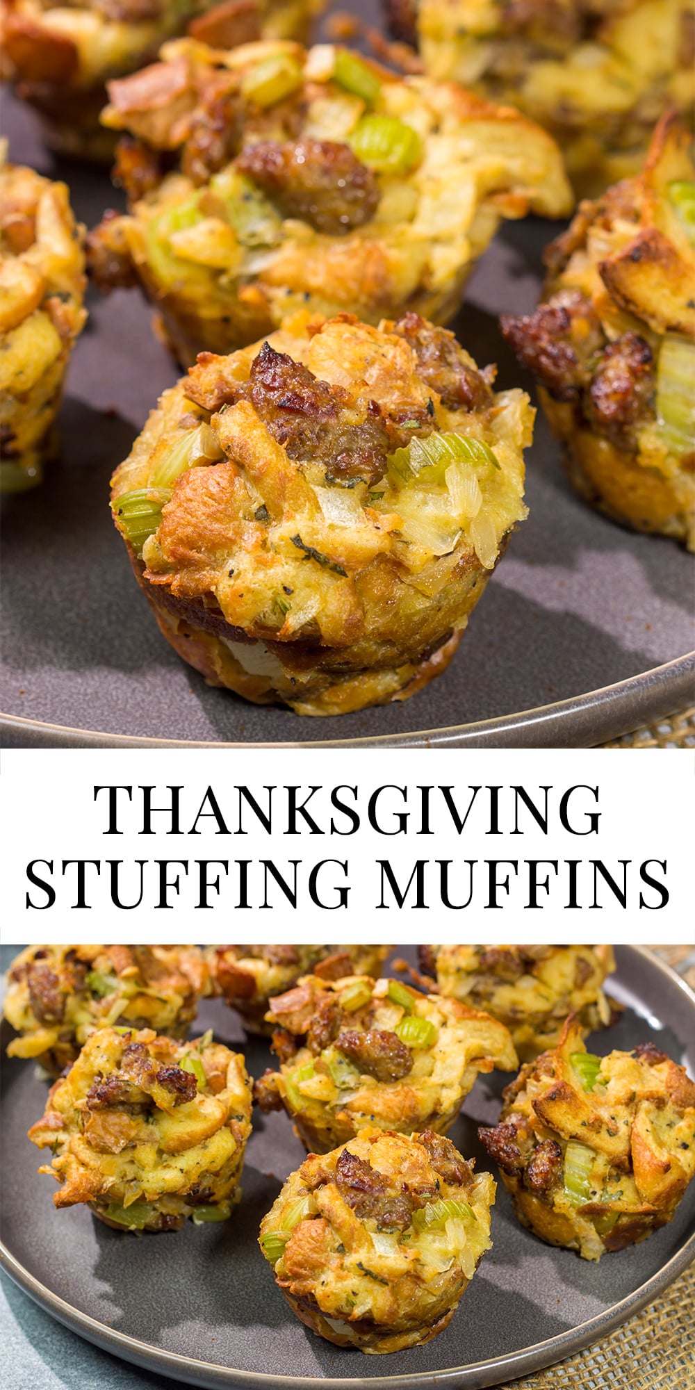 These Thanksgiving Stuffing Muffins feature all of the traditional Thanksgiving flavors...baked in a muffin tin! They're also single-serve, so they're perfect for holiday gatherings with family and friends.
