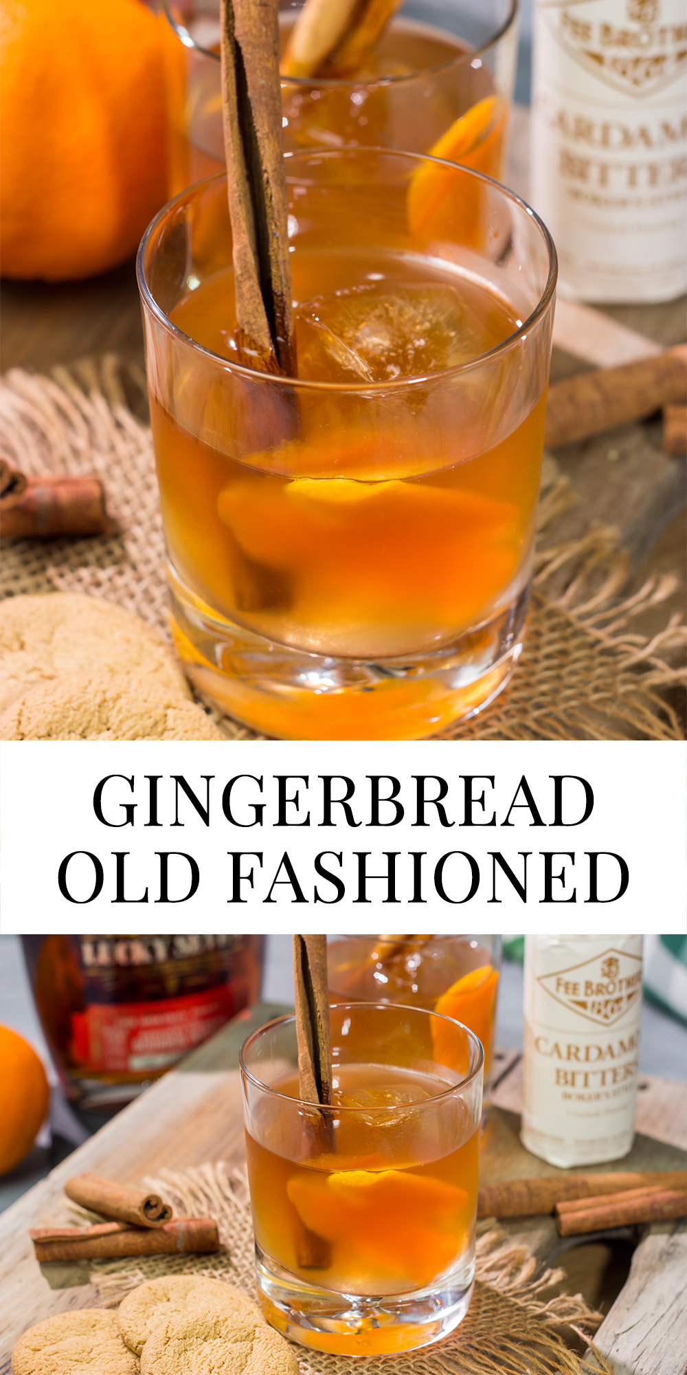 A little bit of gingerbread syrup transforms a classic cocktail into this Gingerbread Old Fashioned. This warm and cozy drink is perfect for the holidays!