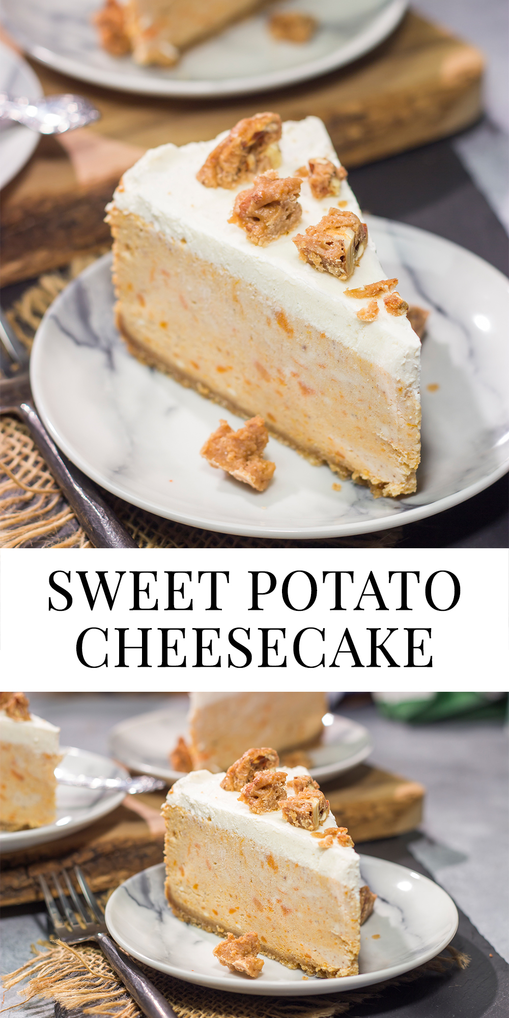 This Sweet Potato Cheesecake is a cross between a sweet potato pie and a cheesecake. It's a wonderful dessert for autumn gatherings with friends and family!