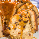 This Rum Raisin Pound Cake features a buttery cake studded with raisins and chopped walnuts. For extra flavor, a warm rum sauce gets poured over the cake before serving.