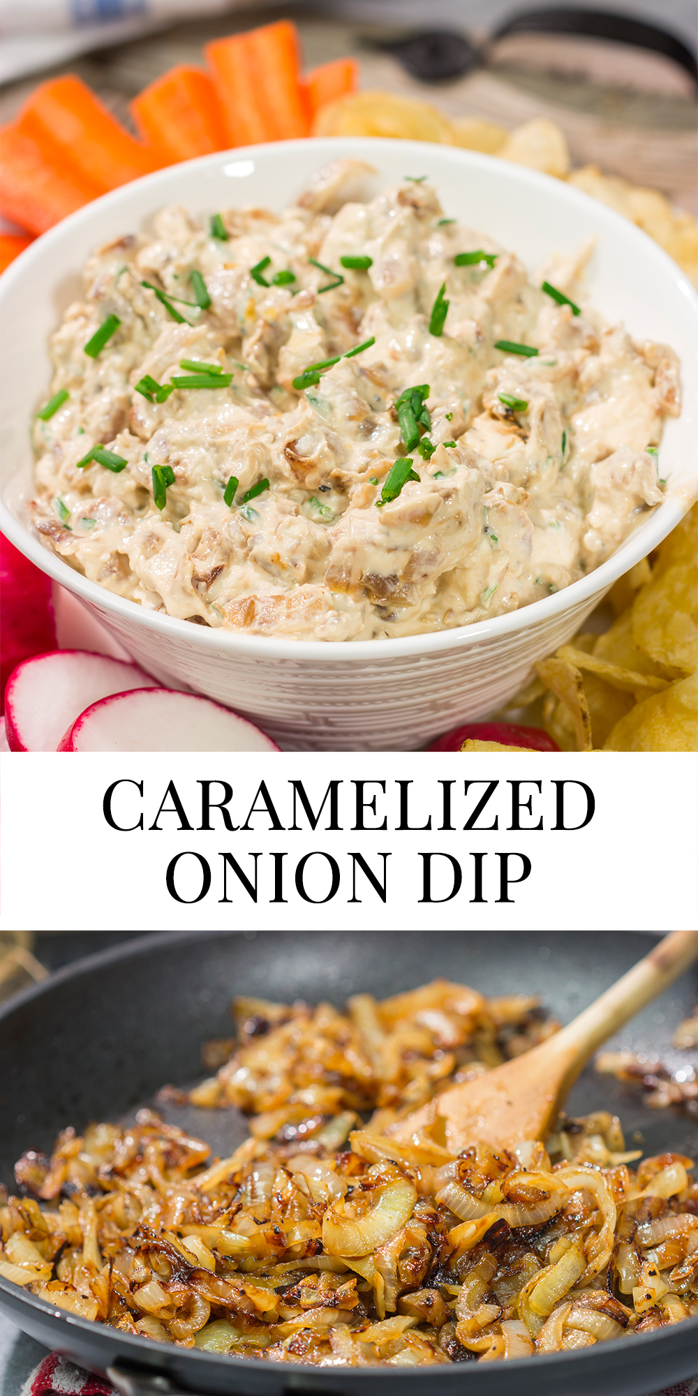 This Caramelized Onion Dip is the perfect party appetizer! Grab some crackers, veggies and chips and get ready to dig into this classic dip!