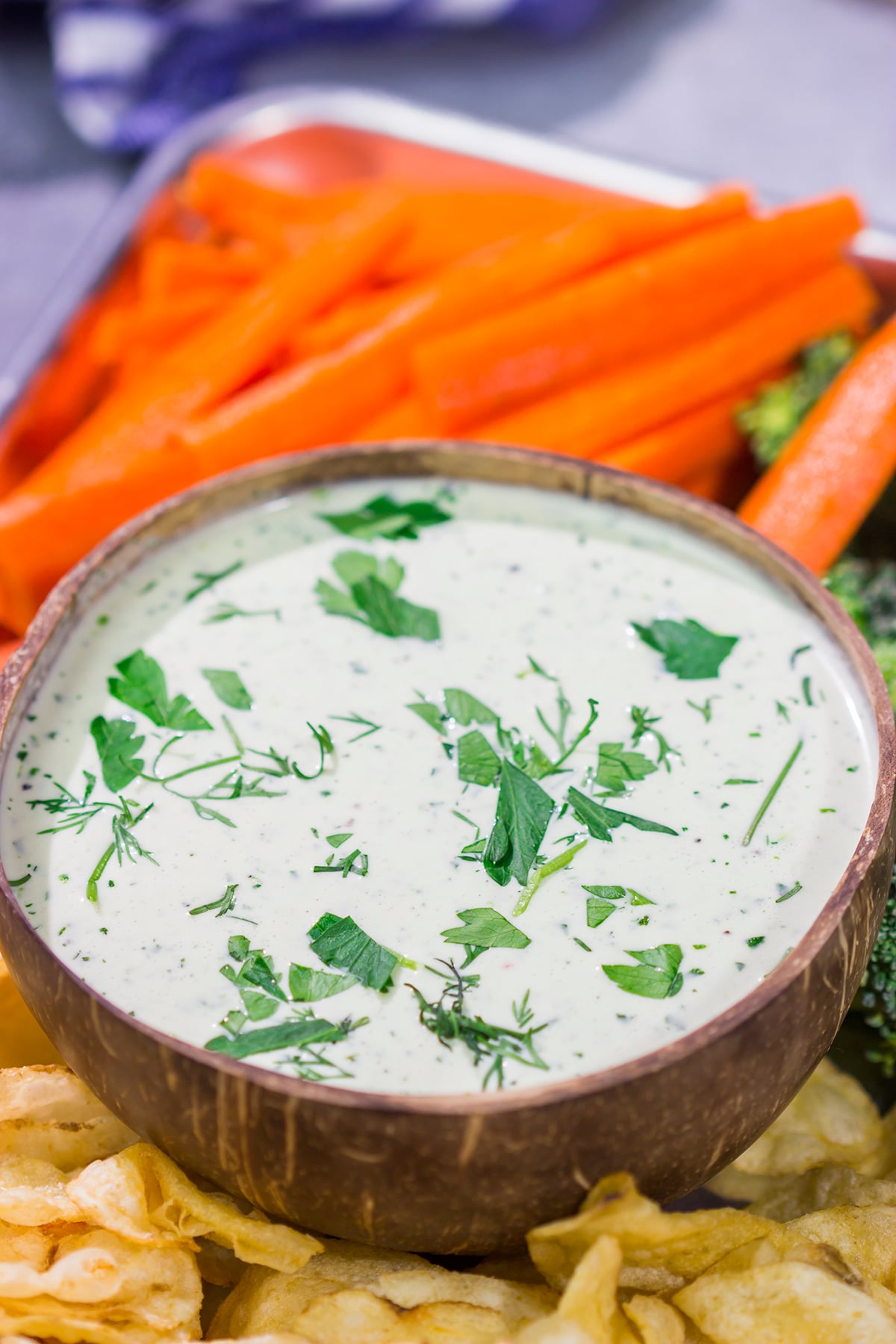 This Goat Cheese Ranch Dip is an easy and delicious party appetizer recipe! It can also be turned into a salad dressing. It's packed with flavor no matter how you serve it!