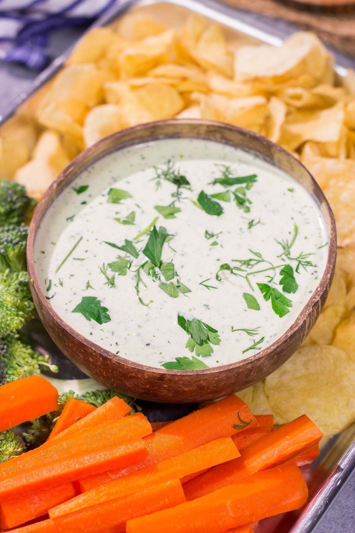 This Goat Cheese Ranch Dip is an easy and delicious party appetizer recipe! It can also be turned into a salad dressing. It's packed with flavor no matter how you serve it!