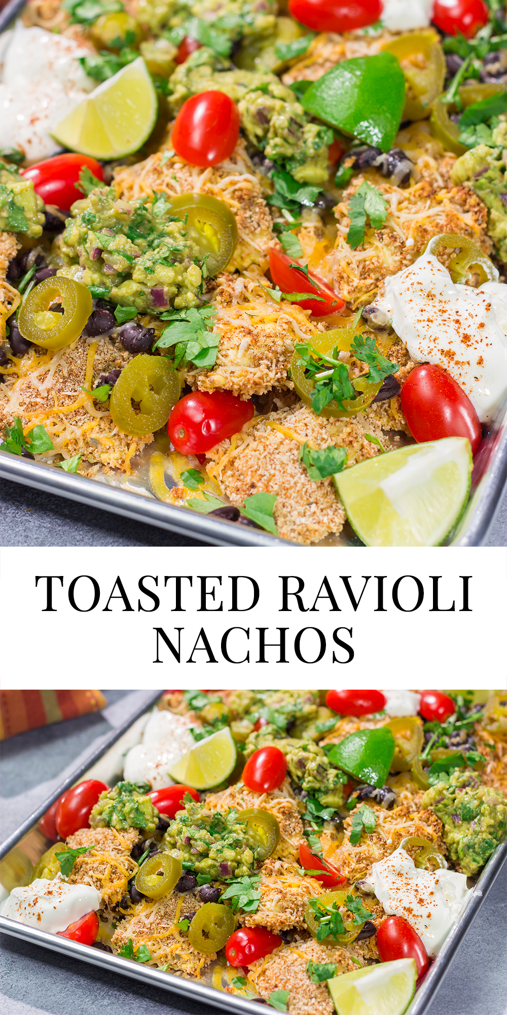 Skip the chips! These Toasted Ravioli Nachos feature all of your favorite nacho toppings on top of toasted ravioli. Go ahead and make an extra batch...you'll need it!