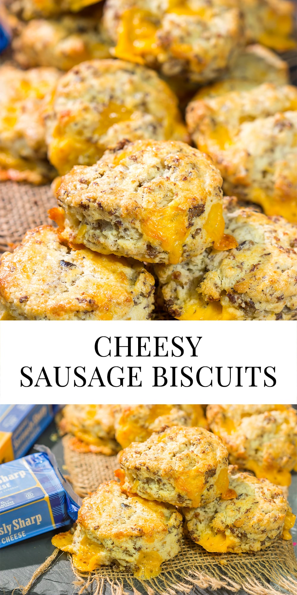 Instead of putting sausage and cheese on a biscuit, put sausage and cheese IN a biscuit! These Cheesy Sausage Biscuits are the perfect savory breakfast for a cold morning.