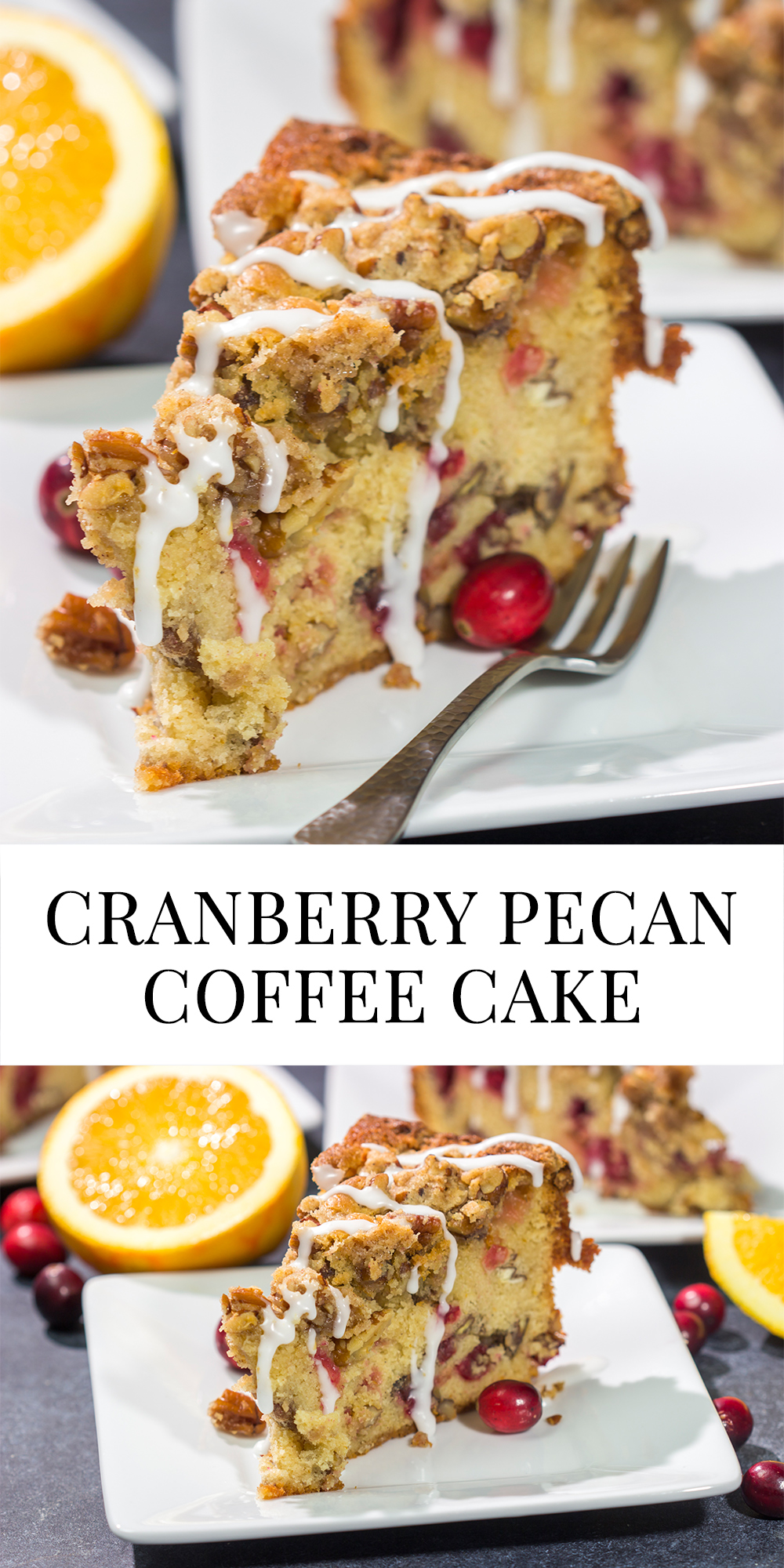 This Cranberry Pecan Coffee Cake is packed with pecans and fresh cranberries, and it's topped with a brown sugar streusel. This treat is perfect for holiday brunch!
