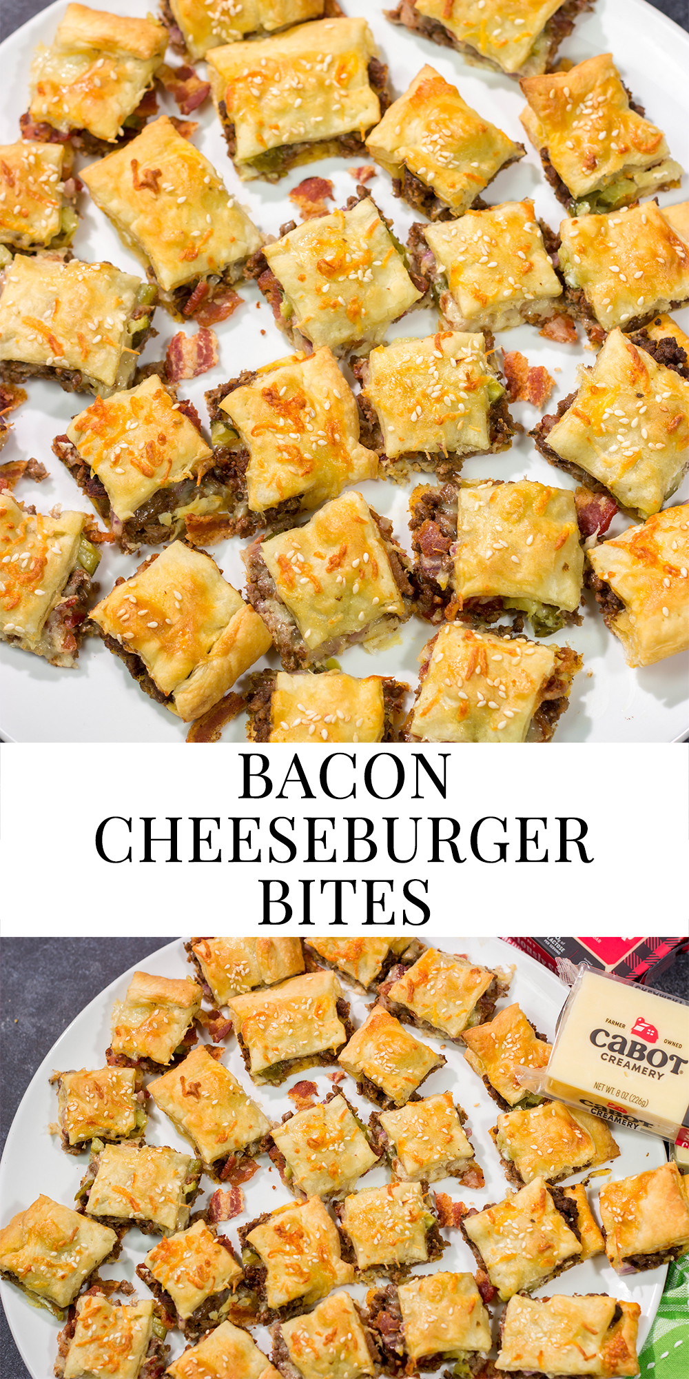 Sandwiched between two layers of puff pastry, these tasty Bacon Cheeseburger Bites are the perfect party appetizer!