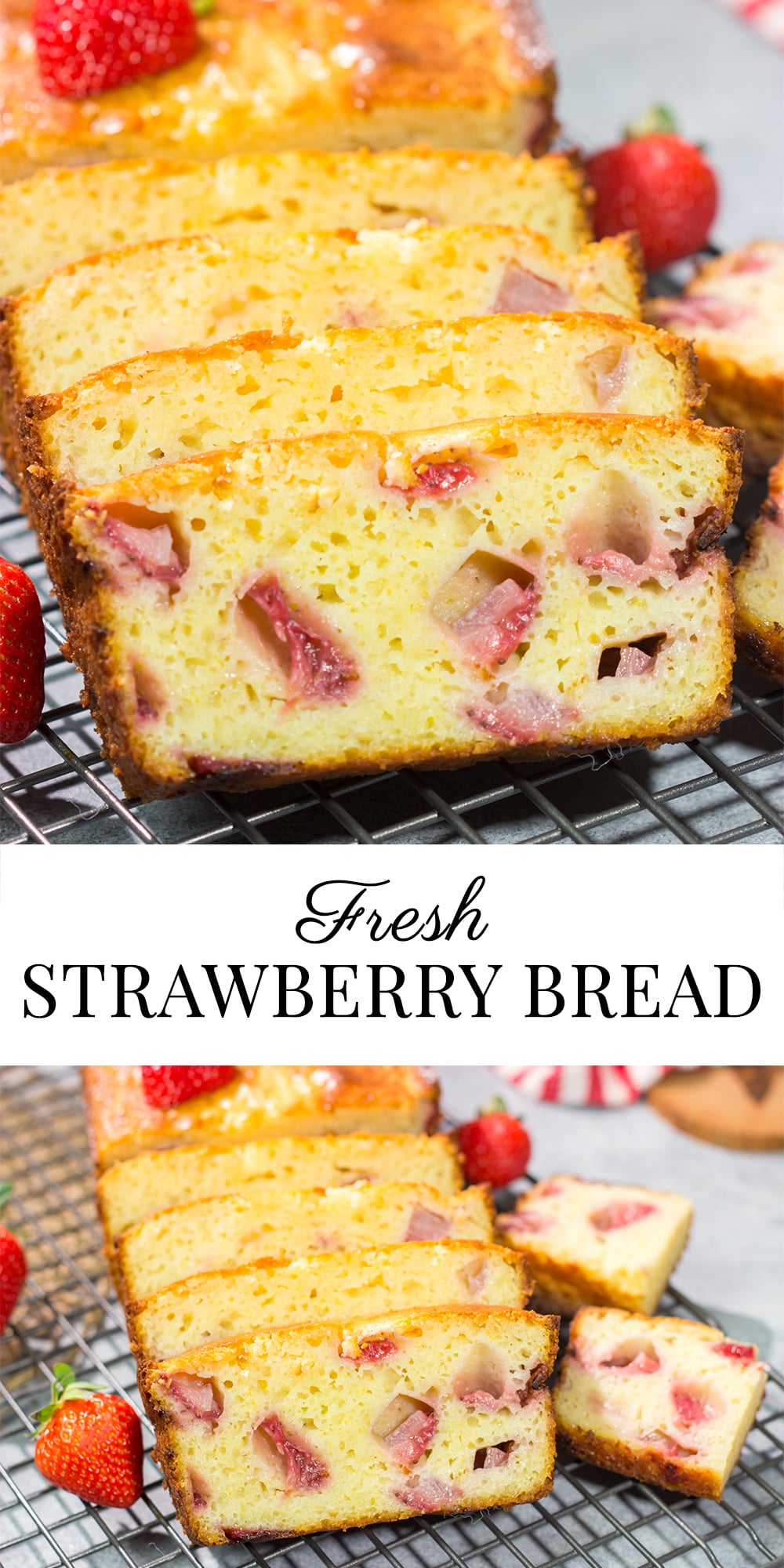 This Fresh Strawberry Bread tastes like summer in a pan! The soft and tender bread is packed with juicy diced strawberries for a perfect breakfast treat or mid-morning snack.