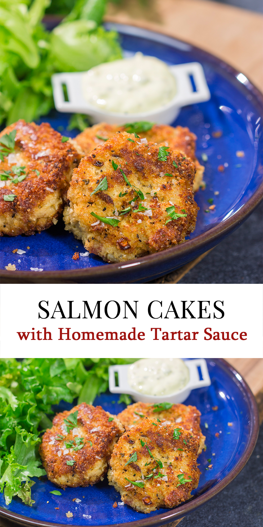 These Salmon Cakes are crunchy on the outside and tender on the inside. Serve these on top of a salad or next to steamed veggies for an easy dinner recipe!