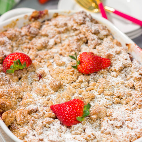 Fresh juicy strawberries combine with a rich custard filling in this Strawberry French Toast Bake. This make-ahead casserole is perfect for weekend breakfast!
