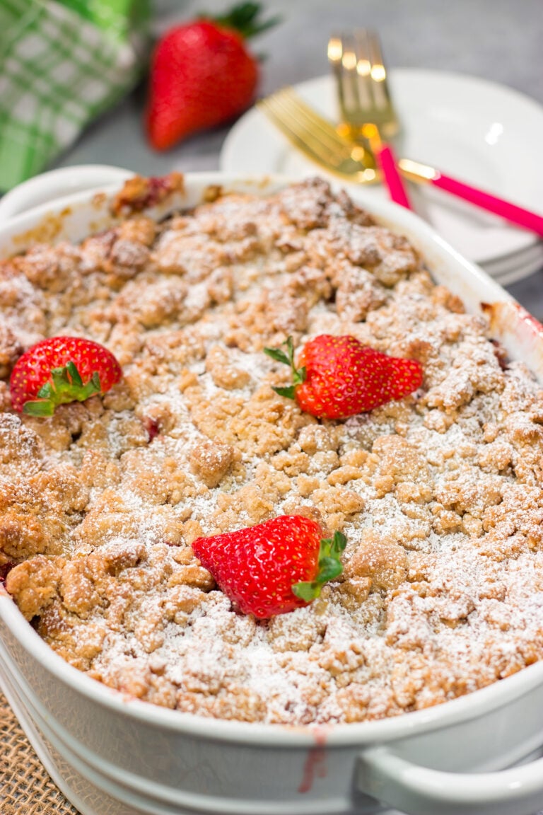 Fresh juicy strawberries combine with a rich custard filling in this Strawberry French Toast Bake. This make-ahead casserole is perfect for weekend breakfast!