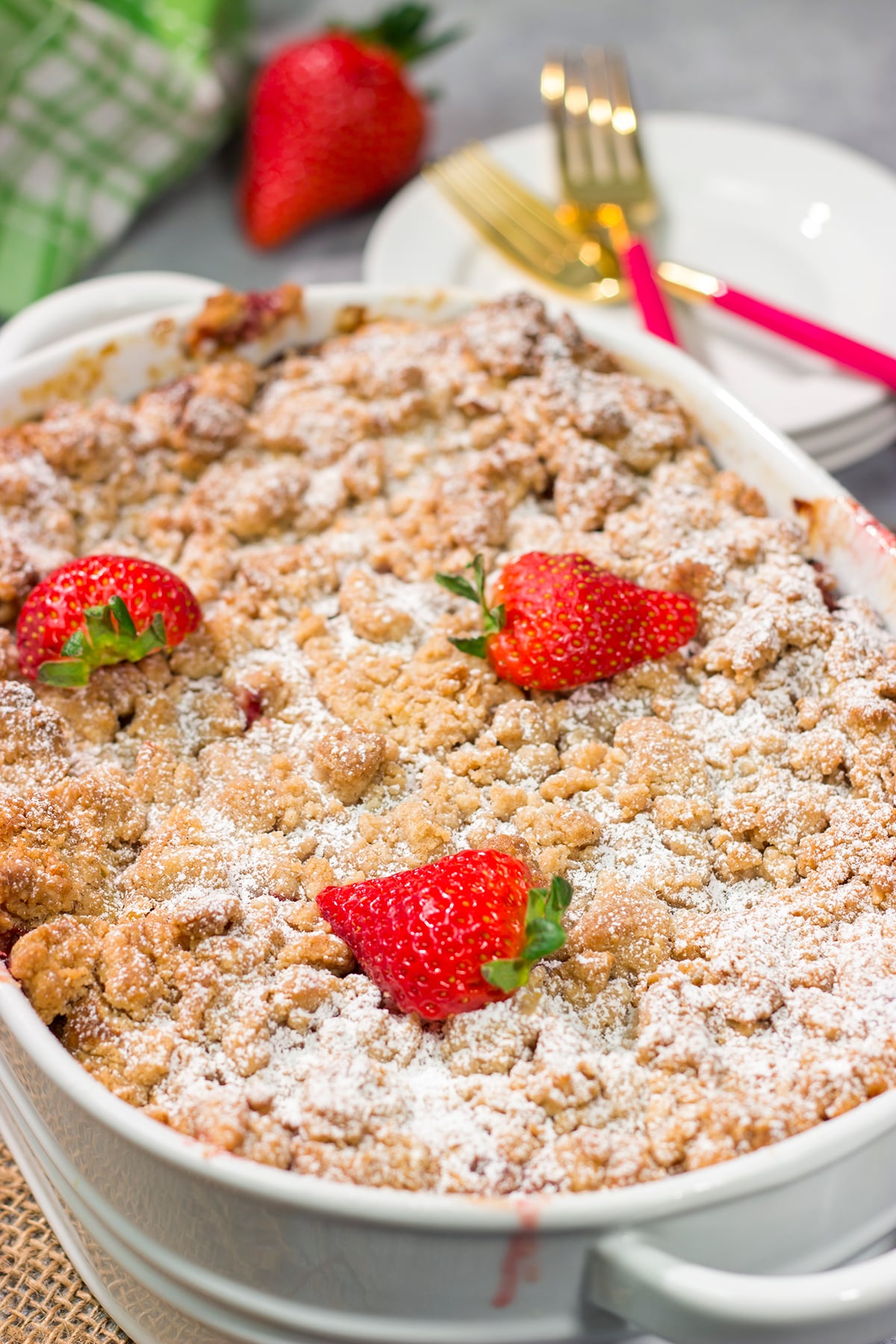Fresh juicy strawberries combine with a rich custard filling in this Strawberry French Toast Bake. This make-ahead casserole is perfect for weekend breakfast!