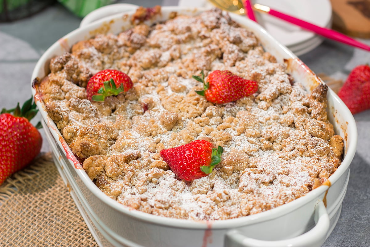 Fresh juicy strawberries combine with a rich custard filling in this Strawberry French Toast Bake. This make-ahead casserole is perfect for weekend breakfast!