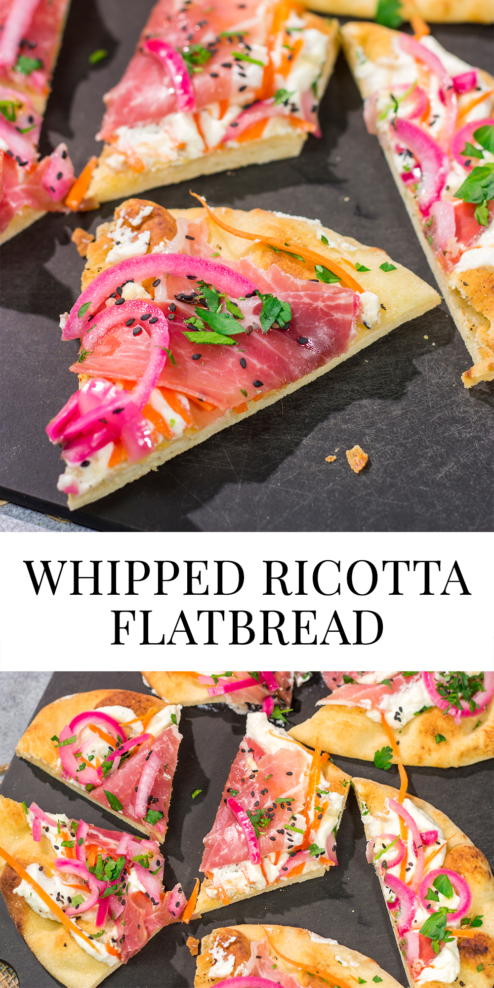 Featuring slightly crispy flatbread topped with creamy ricotta, this Whipped Ricotta Flatbread makes for an excellent summer lunch or appetizer. Cheers!