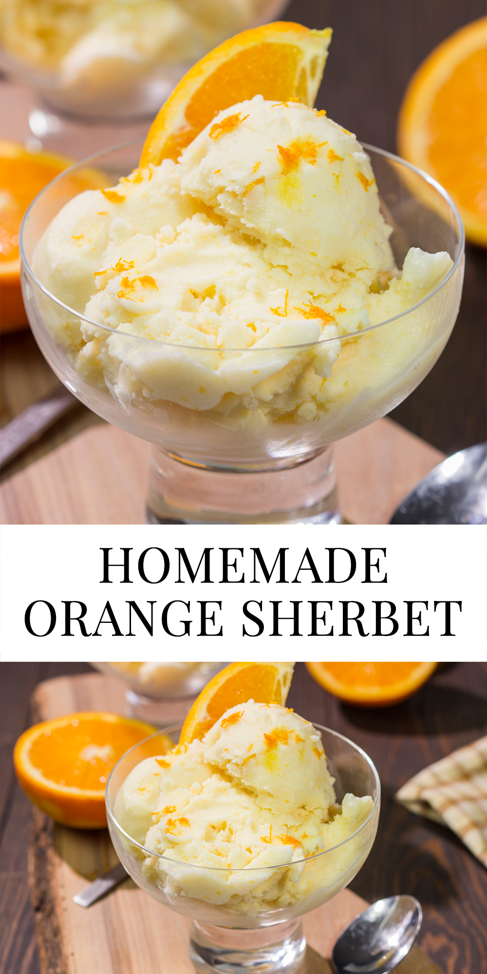 A bowl of this Homemade Orange Sherbet is creamy and refreshing - it's the perfect sweet treat for a warm summer day!