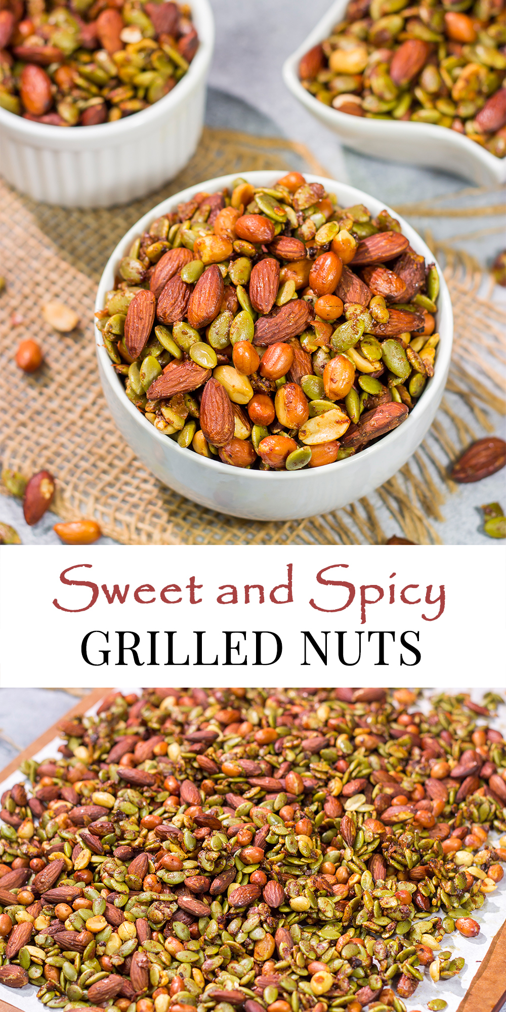 These Sweet and Spicy Grilled Nuts are an irresistible summer snack. They go really well with a cold beer on a hot summer afternoon!