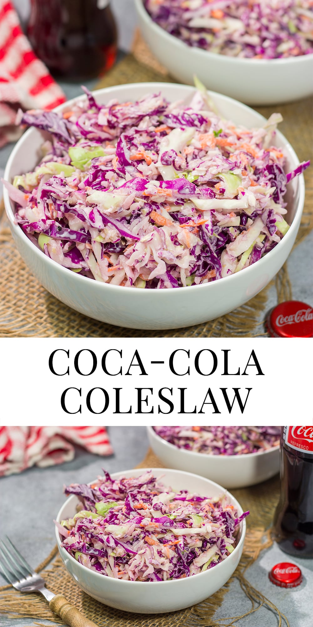 Add a fun twist to a classic coleslaw recipe with this Coca Cola Coleslaw. This classic slaw is flavorful and easy to make. It's perfect for summer picnics and BBQs!