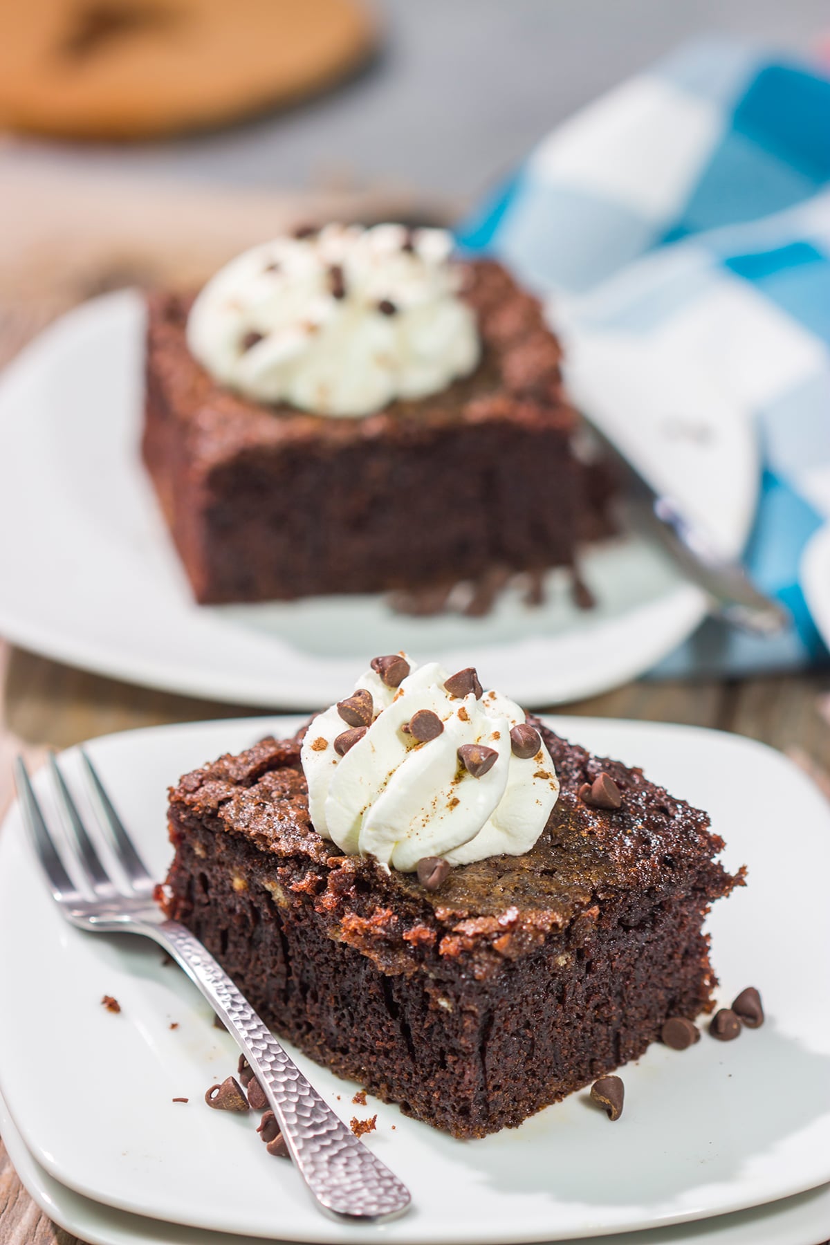 Hot summer day? Skip the oven and bake this Grilled Chocolate Cake on the grill instead! This cake is topped with whipped cream to create a tasty summer dessert.
