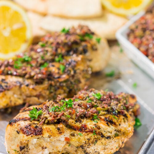 This Grilled Greek Chicken is tender and juicy...and packed with Mediterranean flavor! This easy recipe is perfect for summer grilling.