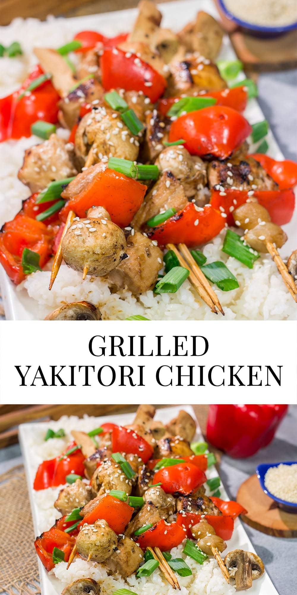 This delicious Grilled Yakitori Chicken recipe features juicy chicken brushed with a sweet and savory grilling sauce. It's the perfect way to mix up the summer grilling routine!