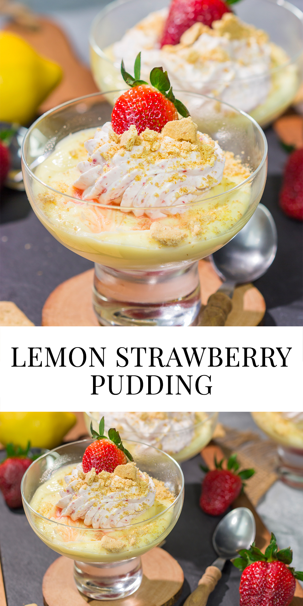 This Lemon Strawberry Pudding dessert features fresh, juicy strawberries layered with a mouthwatering lemon pudding. Oh, and don't forget the strawberry whipped cream on top!