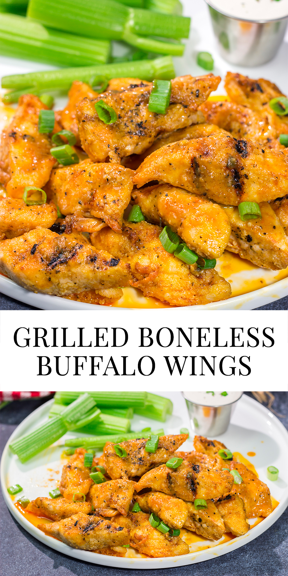 Fire up the grill! Tossed in a homemade buffalo sauce, these Grilled Boneless Buffalo Wings are a fun recipe for summer!